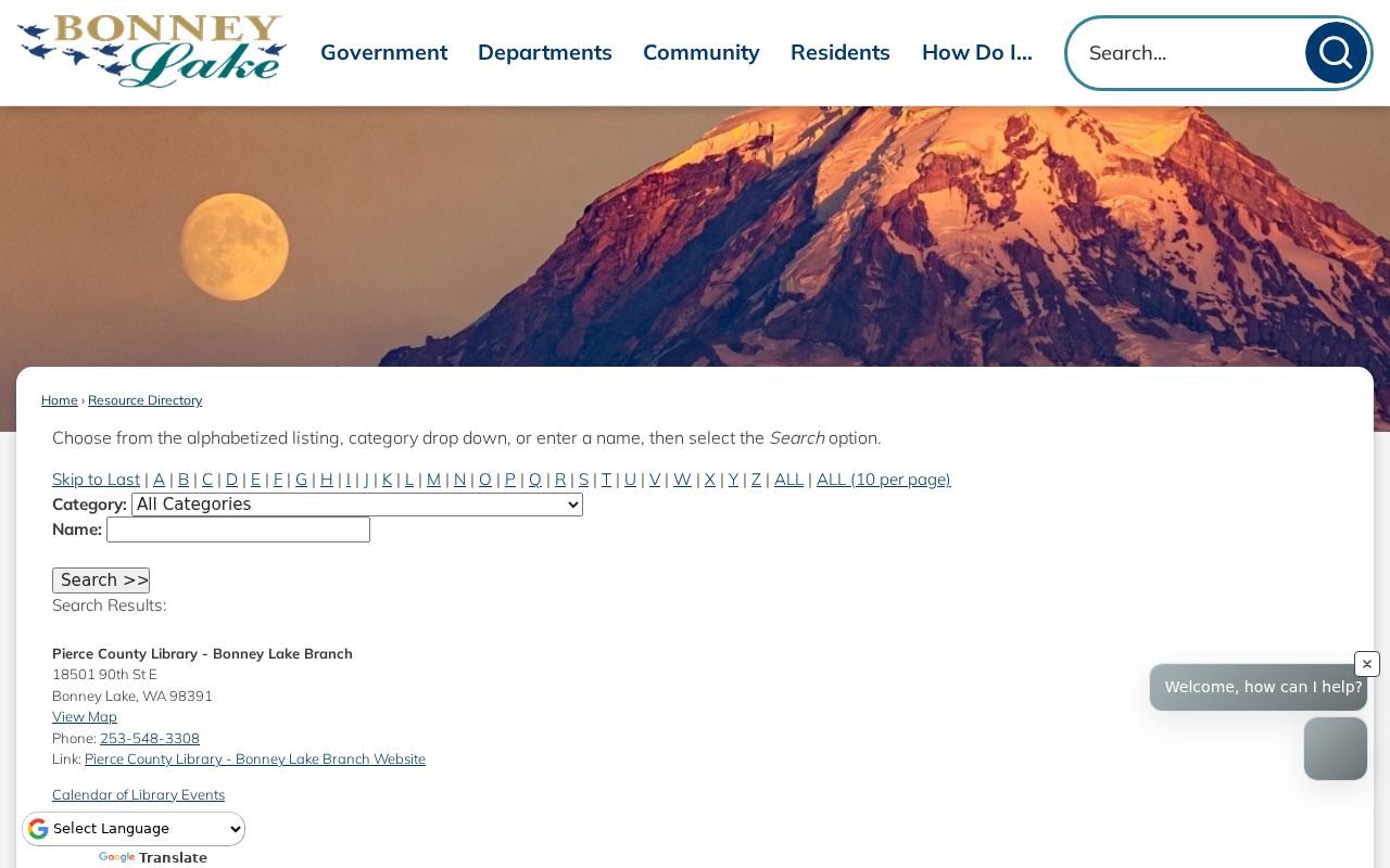 Bonney Lake community resource directory for local organizations