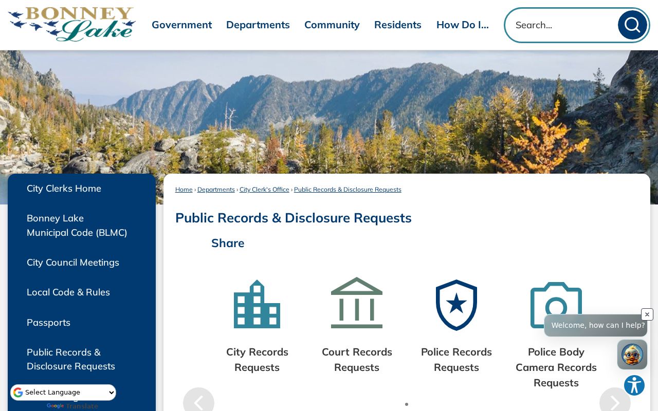 Bonney Lake residents directory public records request routing