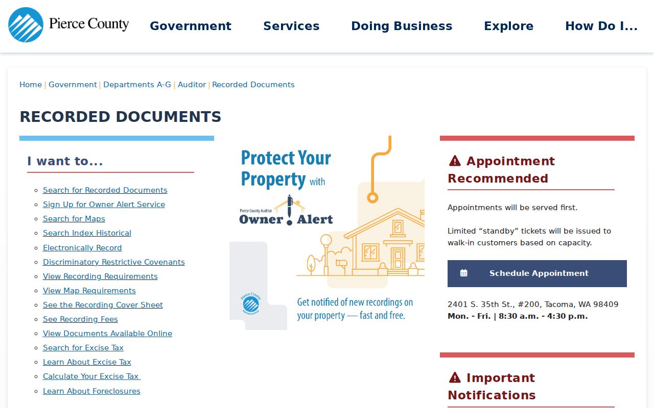 Bonney Lake street directory Pierce recorded documents